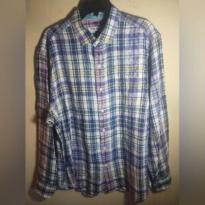 Tommy Bahama Linen Shirt Men L Plaid Preppy